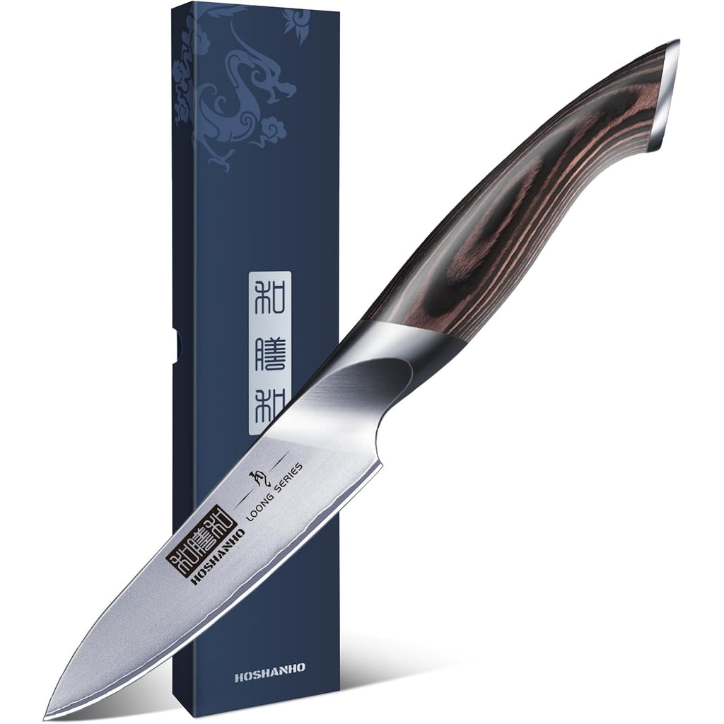 HOSHANHO 3.75 inch Paring Knife, Japanese High Carbon Stainless Steel Small Kitchen Knives, Ultra Sharp Fruit Knife with Ergonomic Pakkawood Handle
