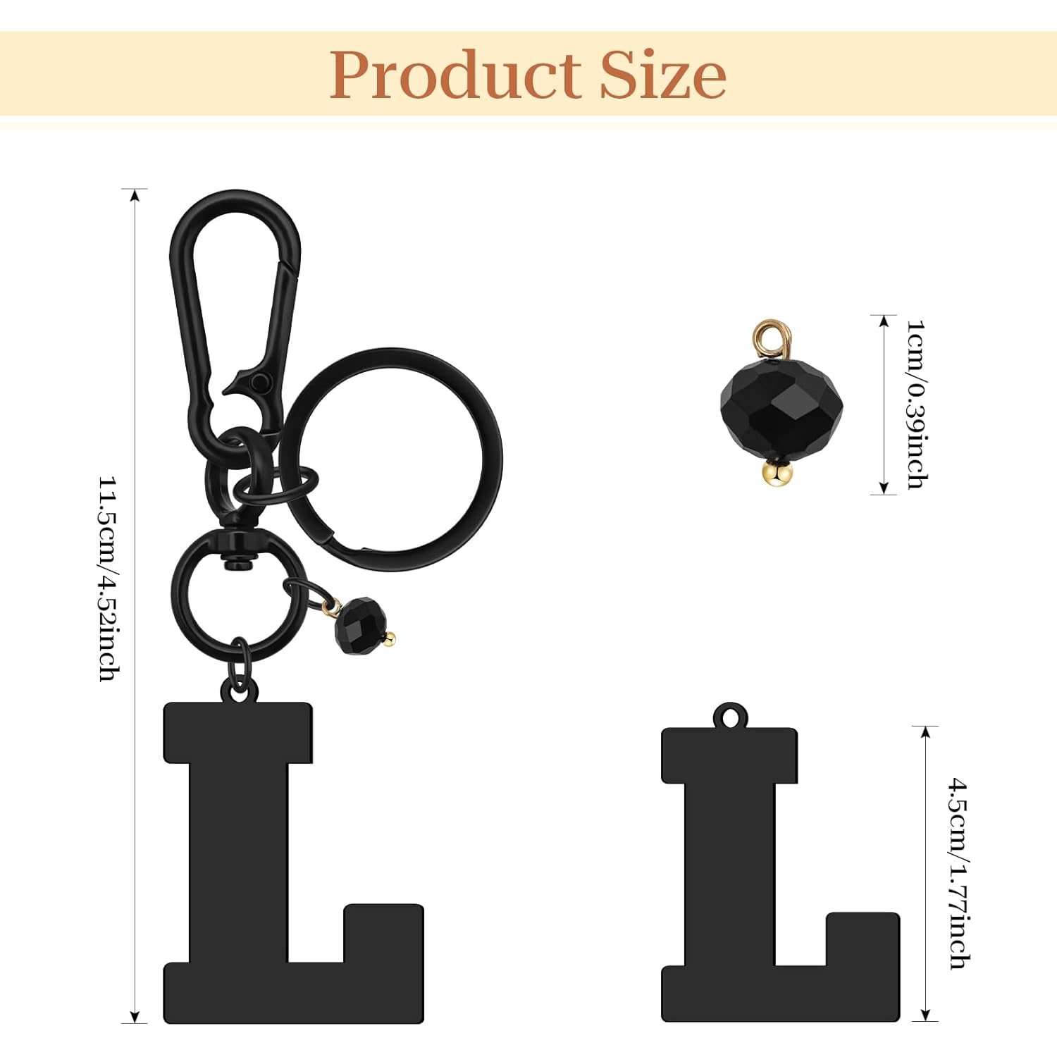 Initial Keyring Gifts Black Letter Keychain for Women Initial Letter Keyring for Backpack Black Keychain