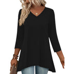 3/4 Length Sleeve Womens Tops V Neck Loose Fit Dressy Casual Blouse Flowy Shirts Plus Size Womens Clothing S-3Xl