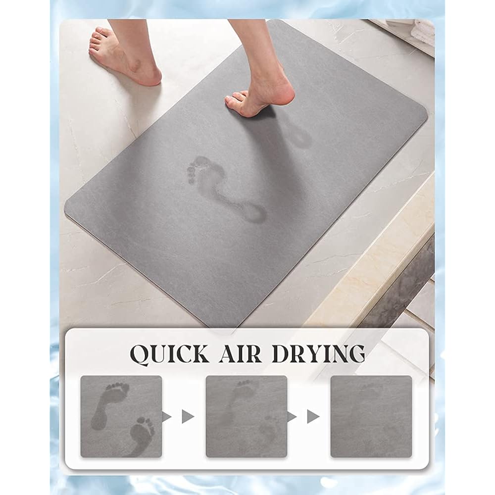 MontVoo -Bath Mat-Rubber Backing Non SlipThin Bathroom Rugs Fit Under Door- Quick Dry Absorbent Faux Suede Surface Grey Bathroom Floor Mats-Shower Rug for in Front of Bathtub Shower Gray 16x24