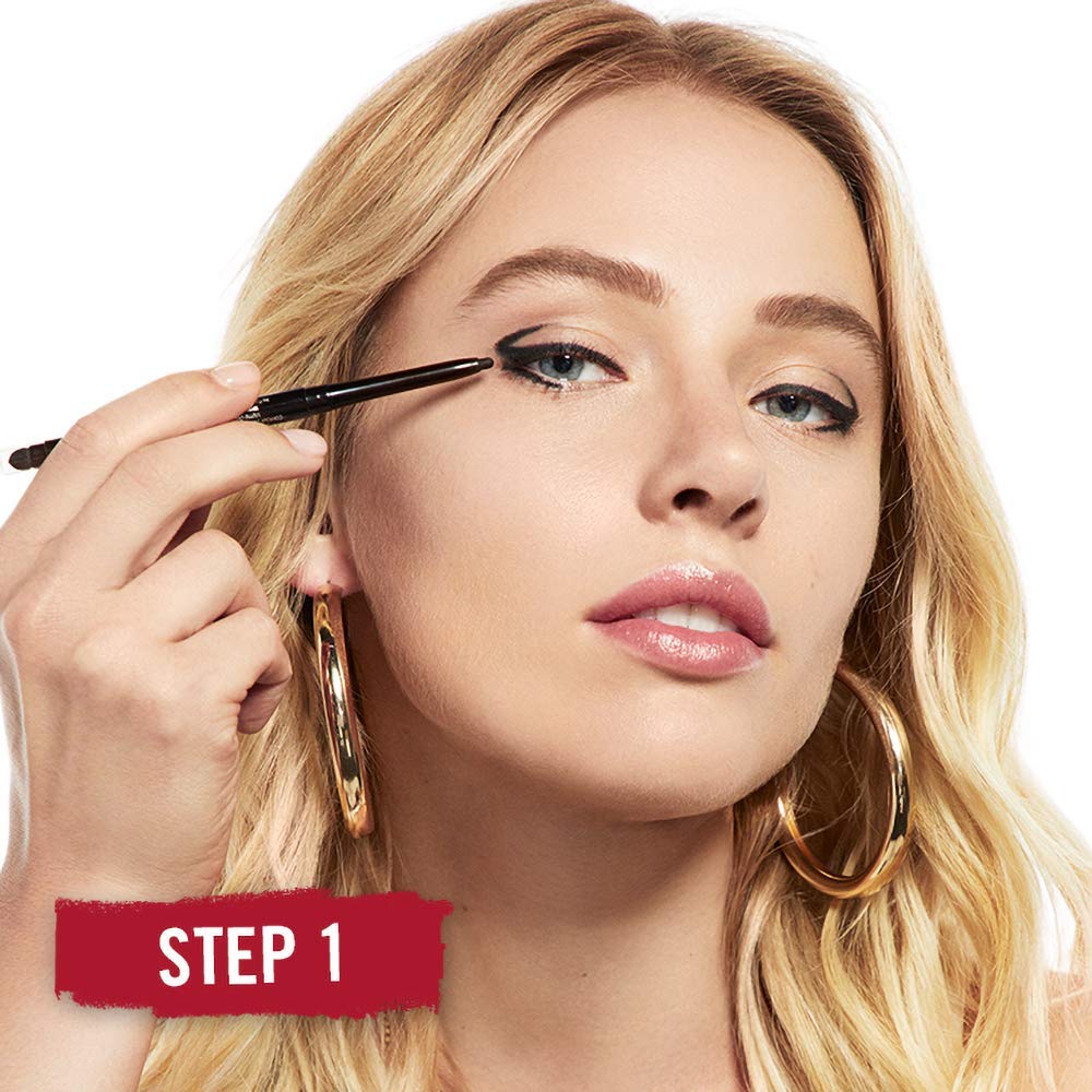 Rimmel London Exaggerate Waterproof Eye Definer Eyeliner, Highly Pigmented, Long-Wearing, Built-In Smudger, 262, Blackest Black, 0.01oz
