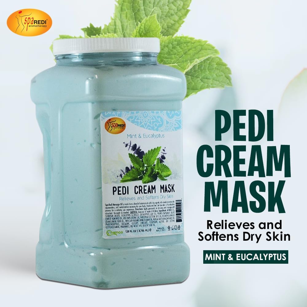 SPA REDI Cream Mask - Pedicure Massage for Tired Feet and Body, Hydrating, Fresh Skin - Infused with Hyaluronic Acid, Amino Acids, Panthenol, Comfrey Extract, Mint and Eucalyptus - 1 GAL