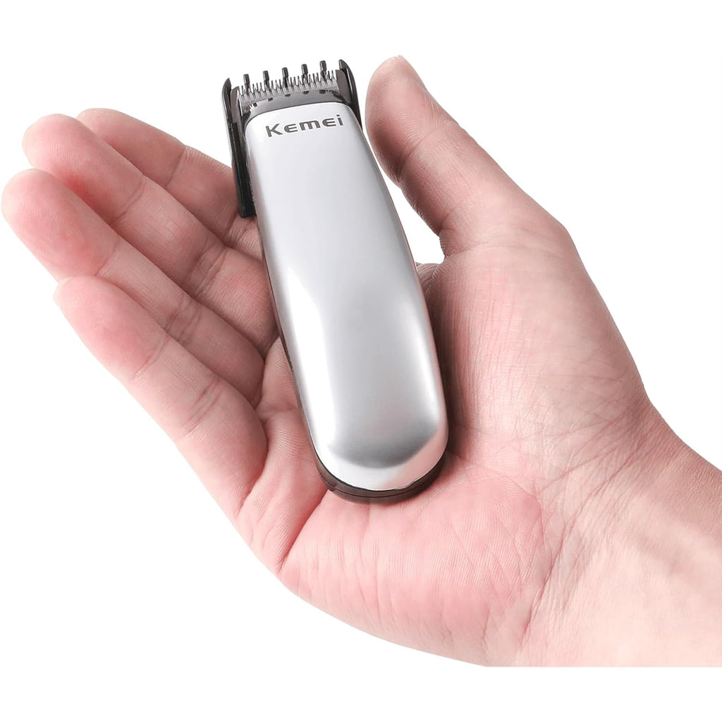 Kemei Mini Hair Trimmer Compact, Portable Clipper For Men, Precision Haircut And Shaving Tool Silver, Travel Friendly
