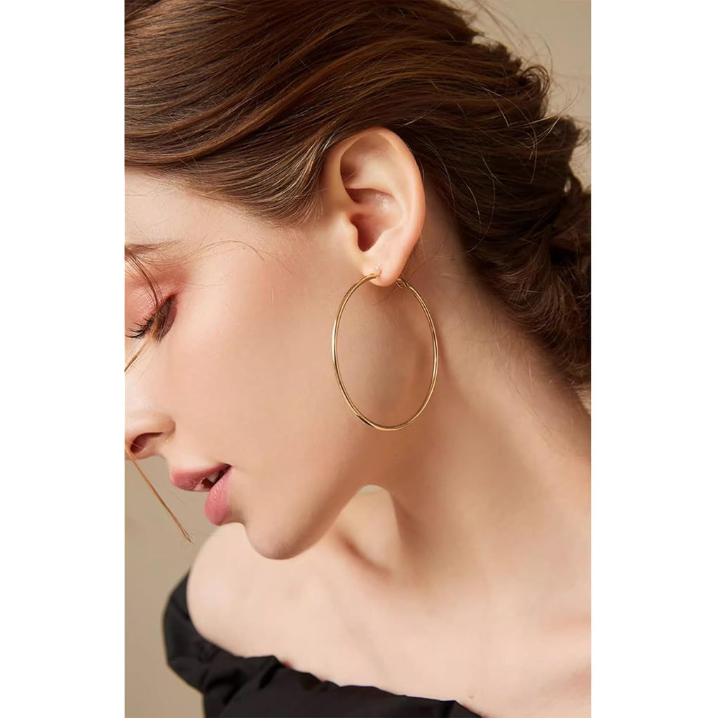 Cocadant Big Gold Hoop Earrings for Women Girls,Dainty 14k Gold Hypoallergenic Rose Gold Silver Hoop Earrings with 925 Sterling Silver Post,Stainless Steel Large Hoop Earrings