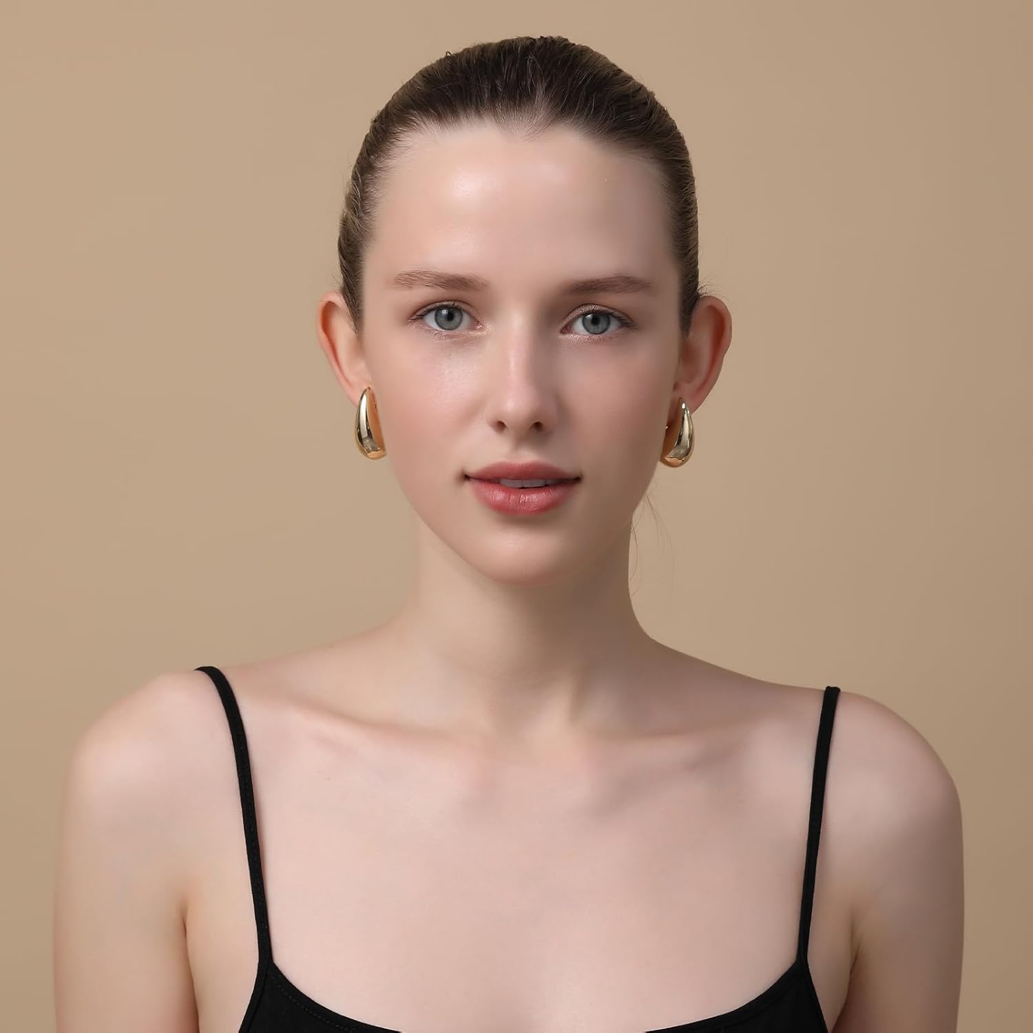 Apsvo Chunky 14K Gold Plated Hoop Earrings for Women, Lightweight Waterdrop Hollow Open Hoops, Hypoallergenic Dupes Earrings