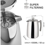 Secura French Press Coffee Maker, 50-Ounce, 304 Stainless Steel Insulated Coffee Press With Extra Screen
