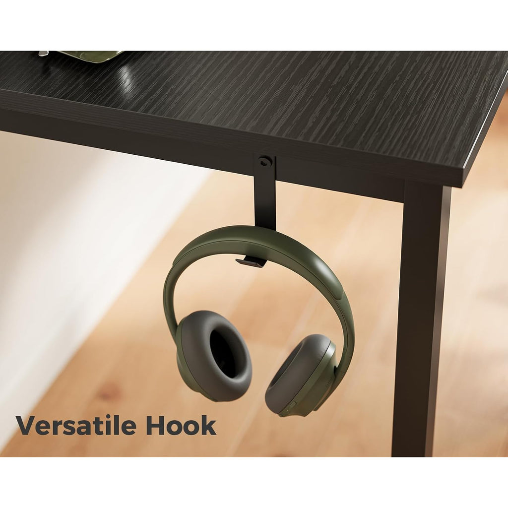 Casaottima 48 Inch Small Computer Desk For Home Office, Study Writing Table For Small Spaces, Simple Modern Desk With Headphone Hooks, Pure Black