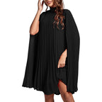 Rooscier Women'S Mock Neck Cloak Sleeve Pleated Keyhole Back Flowy Party Midi Dress