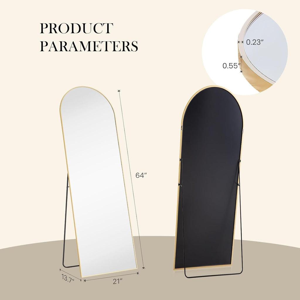 Newbulig 64"X21" Arched Full Length Mirror, Full Body Floor Mirror, Gold | Aluminum Alloy Thin Frame, Wall Or Standing Mirrors For Bedroom, Living Room, Dressing Room