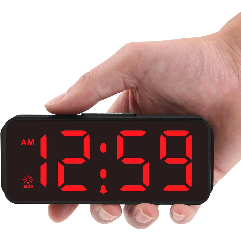 Peakeep Small Battery Powered Digital Alarm Clock | Cordless Home Travel Portable, 1.65" Large Numbers Auto Brightness, Led Display 4 Dimmers, 5 Volumes