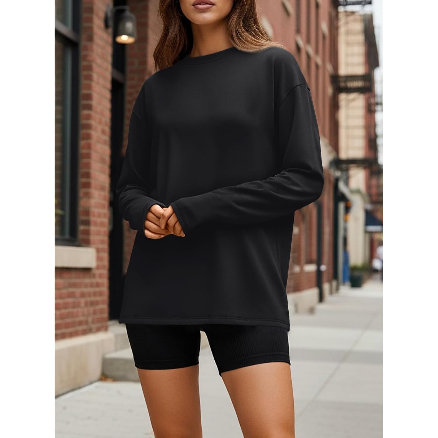 Trendy Queen Womens Oversized Long Sleeve Shirts Fall Tops 2026 Basic Tee Casual Workout Y2K Clothes