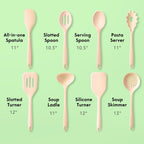 Nontoxic Platinum Silicone Utensils, 100% Plastic-Free, 8-Pcs, Beige | Lfgb-Certified Platinum Silicone. Solid Steel Core, No Hidden Plastics. 500°F Heat Resistant. Non-Scratch. Dishwasher Safe