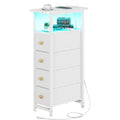 Yoobure Led Narrow Nightstand With Charging Station - Slim Dresser For Bedroom Narrow Side Table Storage Cabinet, Small Dressers Chest Of Drawers, Tall Night Stand End Table For Small Spaces, White