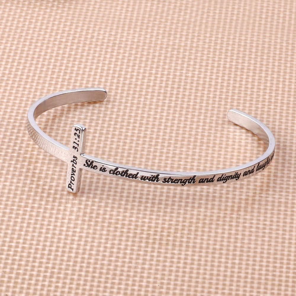 M MOOHAM Mothers Day Gift for Mom - Cross Bracelet Christian Gifts for Women - Engraved Quote Religious Cuff Bangle Bible Verse Jewelry Gift for Women Confirmation Baptism Gifts Christian Bracelet