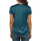 Women Satin Blouse for Women Business Work Tops Casual Cap Sleeve V Neck Button Down Shirts