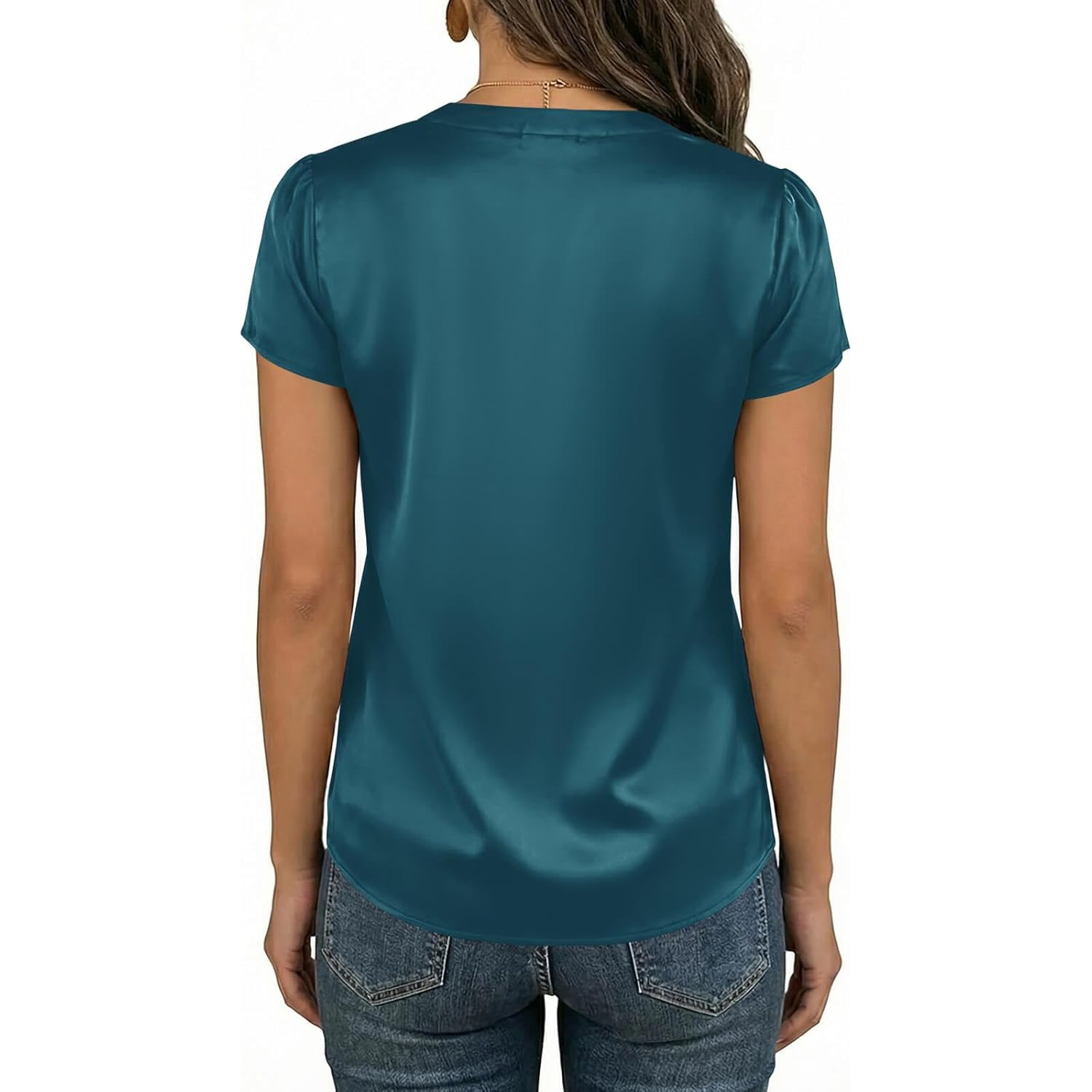 Women Satin Blouse for Women Business Work Tops Casual Cap Sleeve V Neck Button Down Shirts
