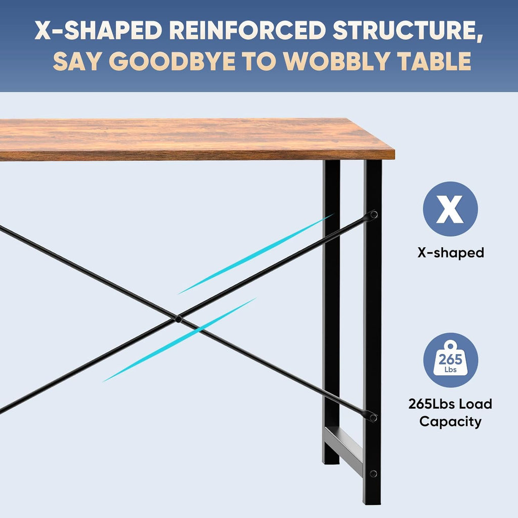 DUMOS 31 Inch Small Computer Desk for Home Office, Modern Study Writing Work Table Simple Style for Bedroom with X-Shaped ReInchforcement, Rustic Brown