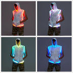 Men White Hooded Tank Led Light Up Sync Burning Man Rave Tops Night Club Show For Halloween Dance Party