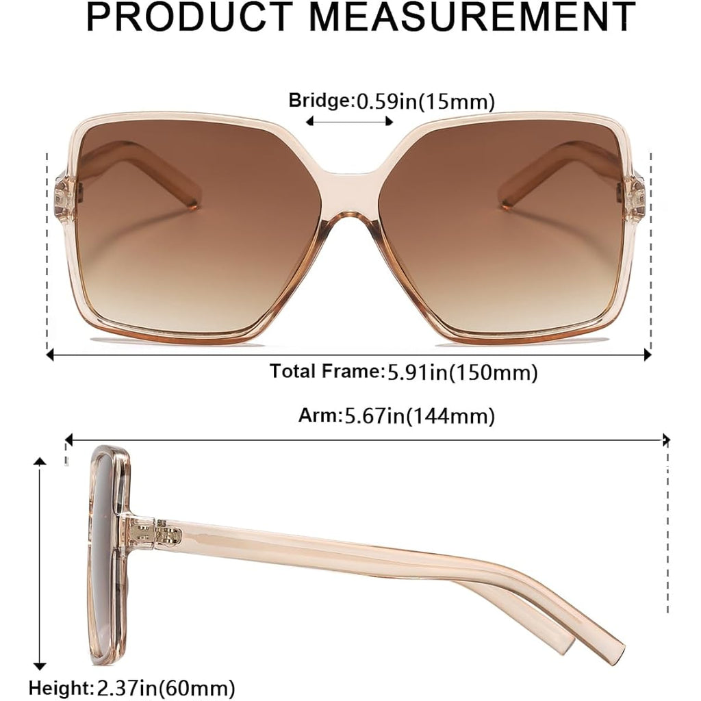 Women'S Chic Square Oversized Sunglasses Big Large Wide Fashion Shades For Women Men 100% Uv Protection