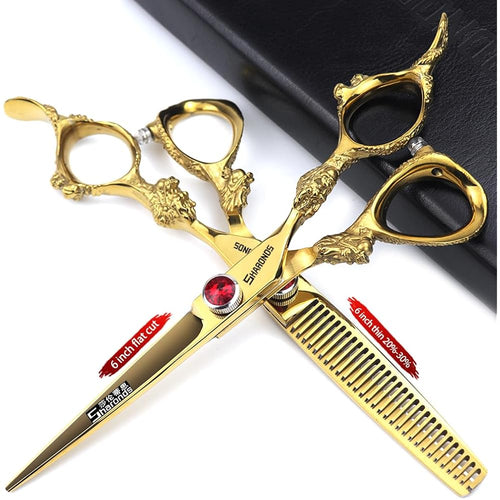 6 inch /7 inch salon professional salon scissors salon hairdresser hair cutting hairstyle pruning tools Japan 440c high hardness stainless steel golden (6 inch 2pcs)