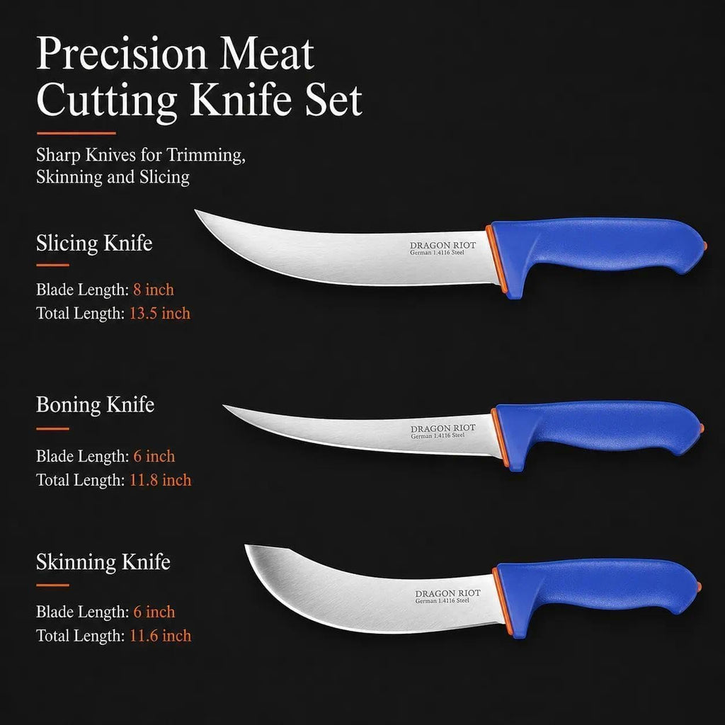 DRAGON RIOT 3 Pcs Butcher Knife Set, Stainless Steel Boning & Carving Knives, Sharp Kitchen Cutlery for Meat Cutting Trimming, Perfect for Home Kitchen, Outdoor Camping BBQ & Holiday Gift