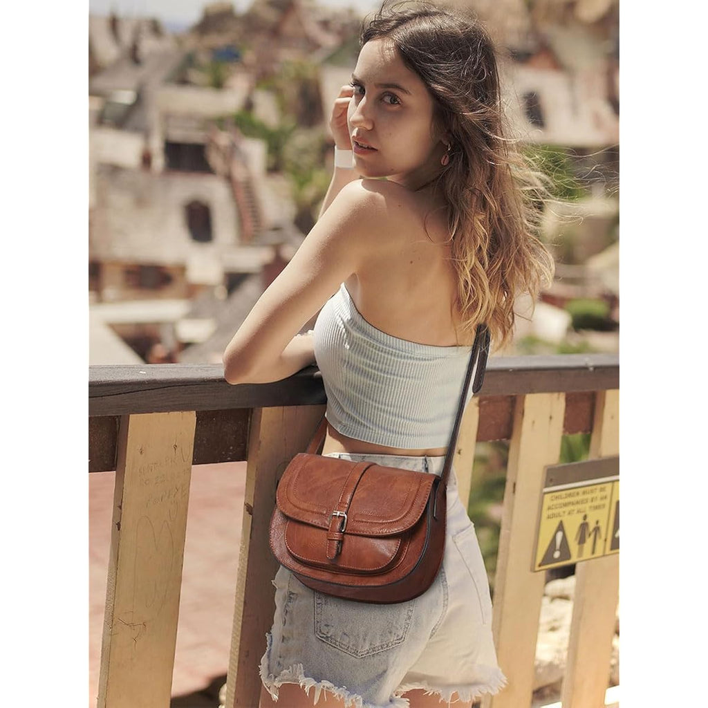 AFKOMST Crossbody Bags for Women,Small Saddle Purse and Boho Cross Body Handbags,Vegan Leather