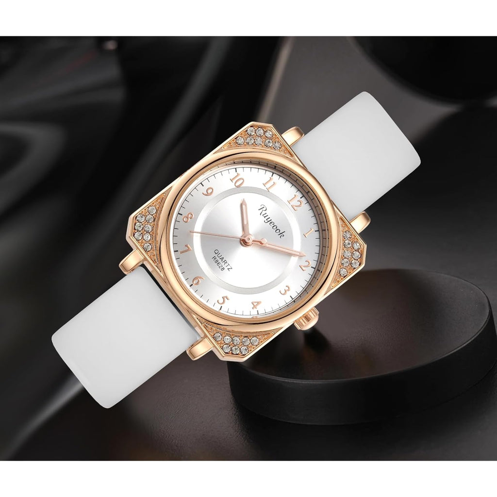 Square Ladies Watch,Crystal Rhinestone,Waterproof Silicone Band Analog Quartz Wrist Watches for Nurse Female Women's