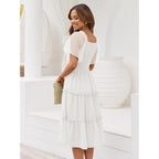 Lillusory Women'S Summer Casual Flutter Sleeve Square Neck Smocked Midi Dress