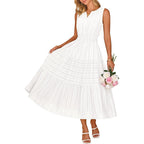 Merokeety Womens Summer Casual Midi Maxi Dress 2026 Beach Vacation Sleeveless Boho V Neck Cotton Modest Long Dresses Pockets