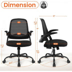 Neo Chair Office Chair Gaming Desk Computer Mesh Ergonomic Chair With Flip-Up Arms Comfy Lumbar Support Adjustable Height Rolling Wheels Chair For Home Office (Black)