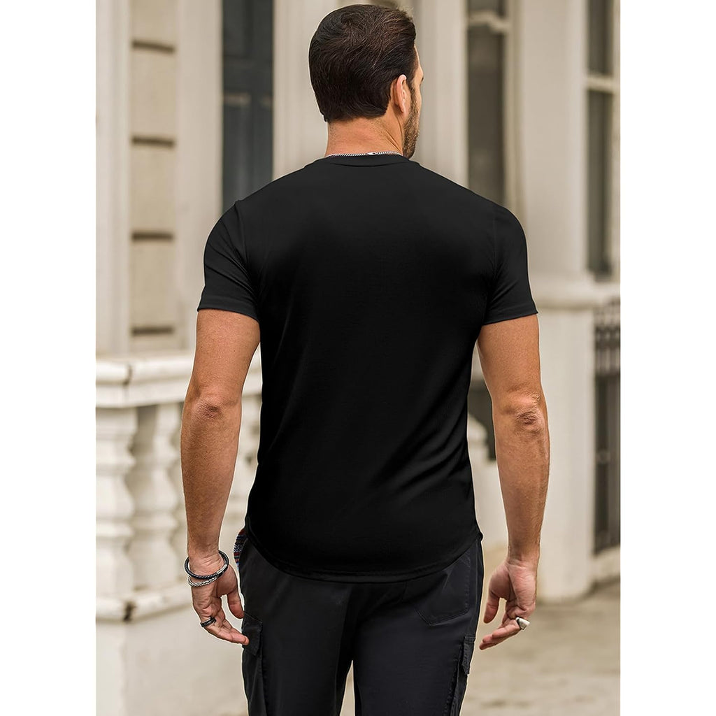 Jmierr Mens Short Sleeve T Shirt Summer Muscle Slim Fitted Crewneck Longline Tees Shirts For Gym Workout
