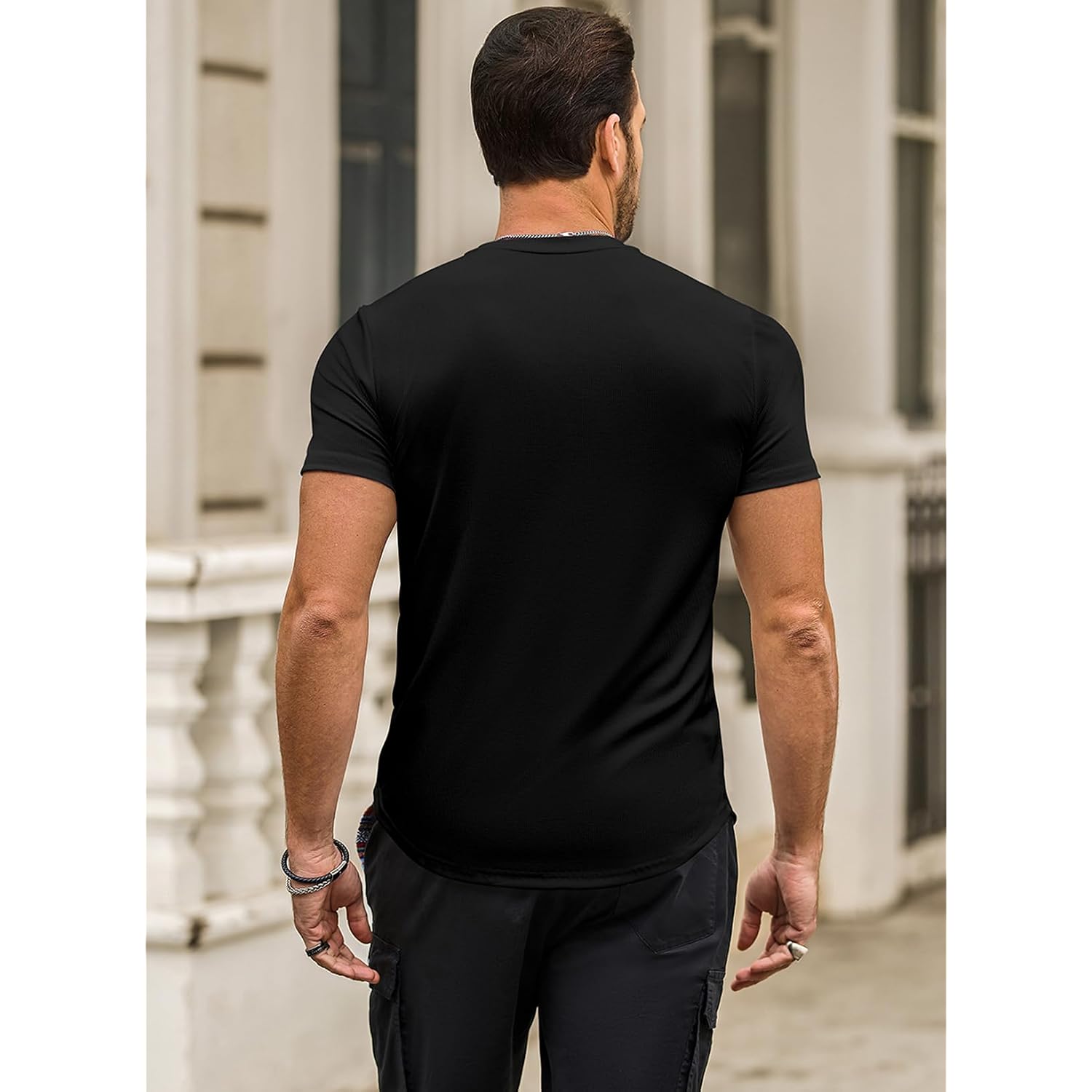 Jmierr Mens Short Sleeve T Shirt Summer Muscle Slim Fitted Crewneck Longline Tees Shirts For Gym Workout