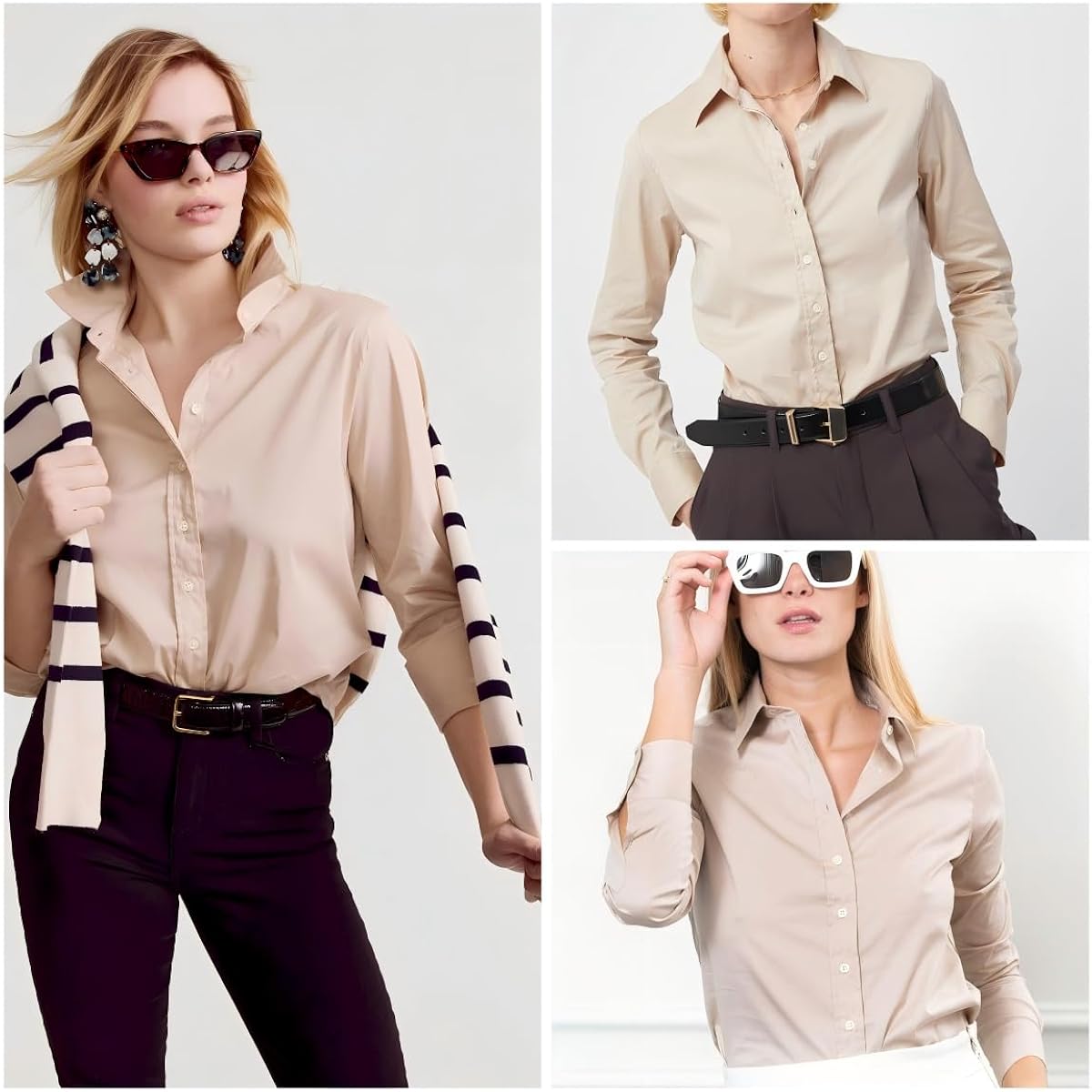Women's Button Down Shirts Long Sleeve Dress Shirt Slim Fitted Work Tops Collared Dressy Casual Business Blouses