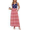 For G And Pl Womens 4Th Of July Maxi Dress American Flag Sleeveless Long Dress With Pockets