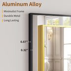Mirror Full Length - 21" X 57" Floor Mirror With Stand, Aluminum Alloy Frame Full Body Mirror, Standing Hanging Or Leaning Against Wall For Bedroom And Living Room, Black