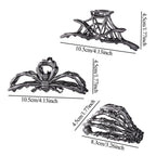 3Pcs Black Spider Web Skeleton Hand Skull Hair Claw Clips For Women And Girls, Hiphop Metal Large Medium Size For Thick Thin Hair, Headband Barrette For Styling Hair Accessories Party Gift (Black Gun)