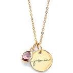 MignonandMignon Personalized Name Necklace with Birthstone | Custom Engraved Pendant Necklace for Women | Tarnish-Free Gold Dainty Jewelry Mom Birthday Gifts | Necklace with Kids Names for Grandma