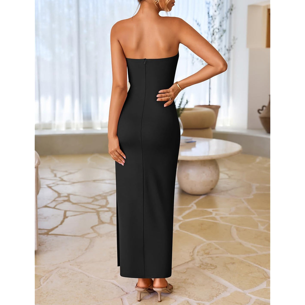 Zesica Womens Summer Cocktail Strapless Maxi Dress 2026 Formal Bodycon Backless Floral Tube Wedding Guest Party Long Dresses