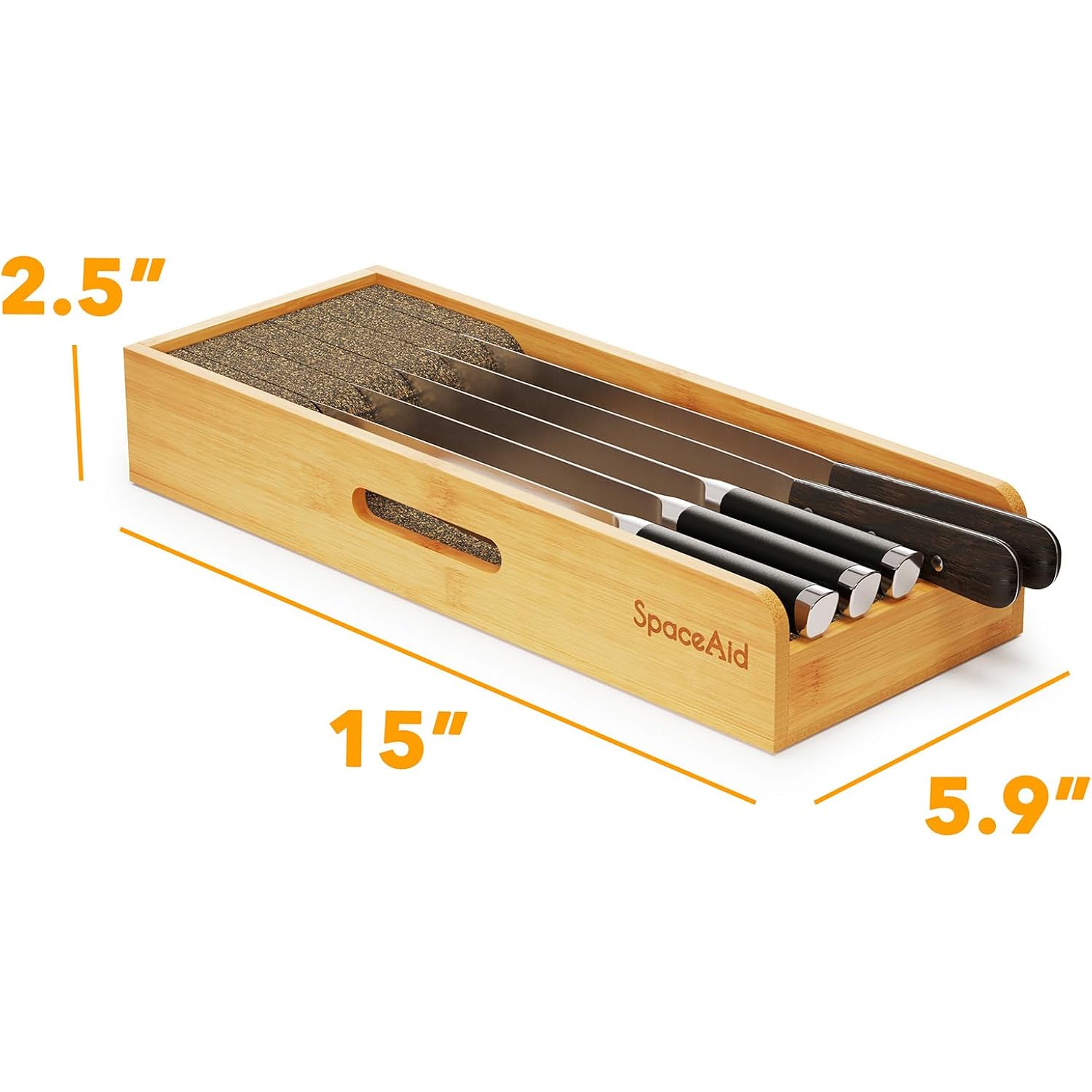 SpaceAid Knife Drawer Organizer Bamboo Insert Dock, Kitchen Steak Knives Holder Organizers Block for Drawer in Storage Organization (Small)