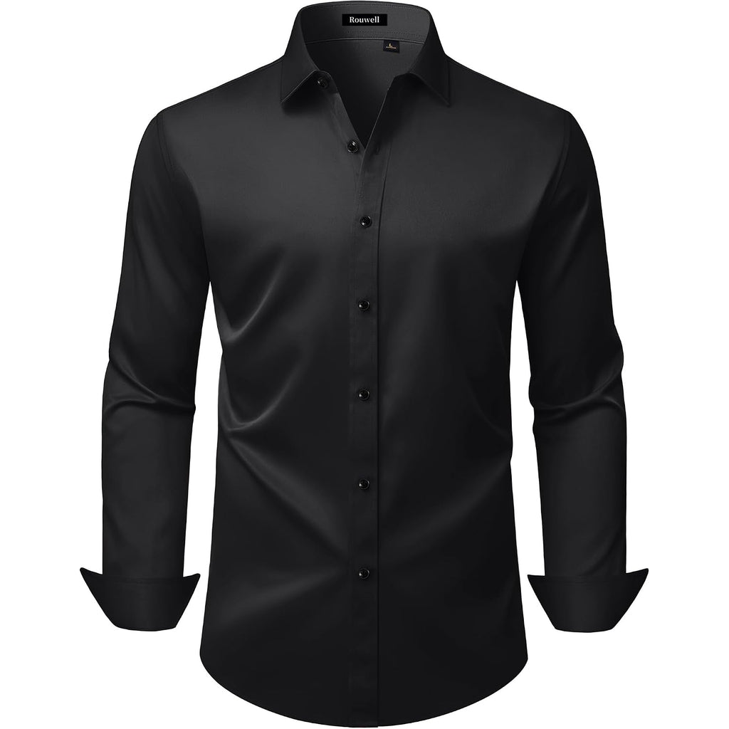 Mens Wrinkle Free Dress Shirts Regular Fit Business Button Down Shirt Formal Long Sleeve Wedding Stretch Shirts