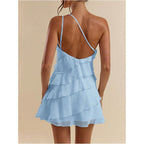 Soly Hux Women'S Mini Dress One Shoulder Ruffle Mesh Dresses Layered Backless Vacation Party Sundresses