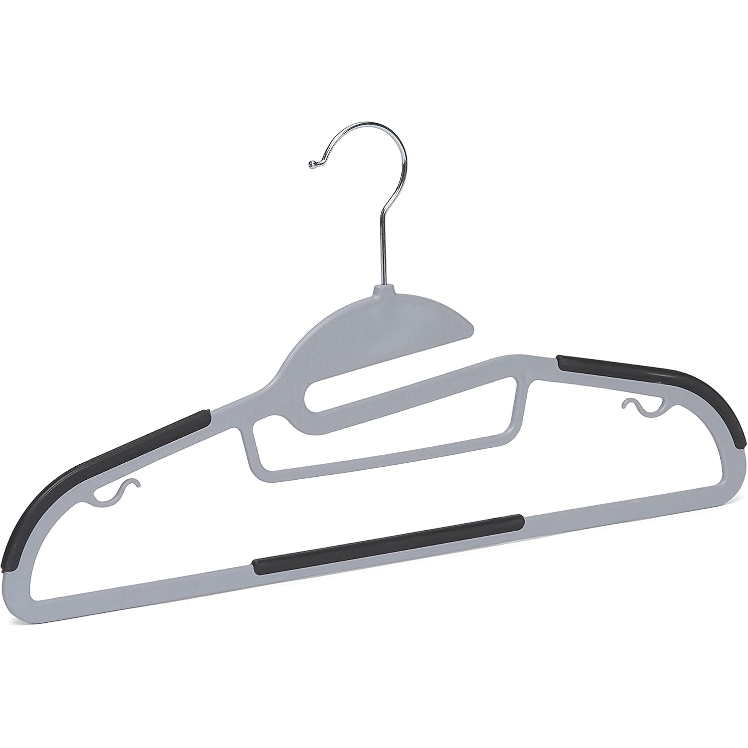 Amazon Basics Space Saving Non-Slip Rubber Coated Plastic Hangers With 360° Swivel Hook, Thin, Gray, Pack Of 50