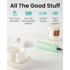 Elementi Rechargeable Milk Frother Wand & Drink Mixer Handheld - Powerful Usb-C Rechargeable Frother - Hand Held Milk Foamer Whisk To Make Perfect Cappuccinos, Lattes & Drink Mixes (Mint Green)