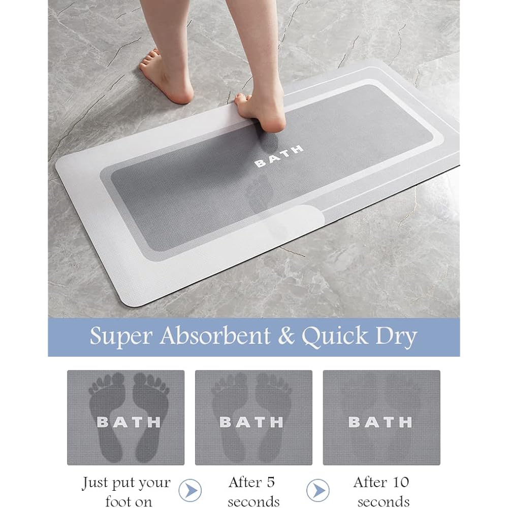 Montvoo-Bath Mat-Bathroom Mat Rug Non Slip Super Absorbent Stain Resistant Quick Dry Thin Bath Rug-Bath Mats For Bathroom Floor Bathtub Vanity-Bathmat Bath Rug Easy Care-17"X27" Grey