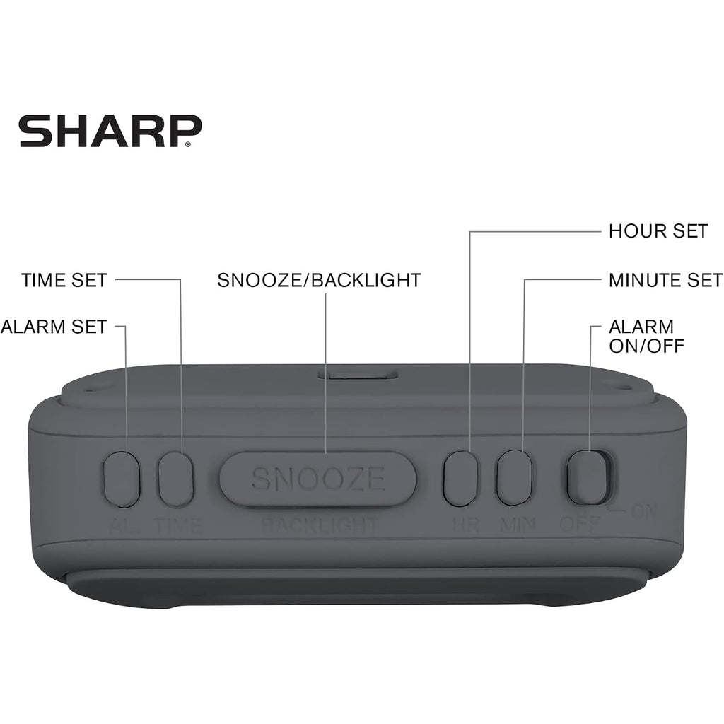 Sharp Digital Alarm Clock – Tactile Plastic Case With Soft Rubberized Finish - Battery Operated – Blue Backlight On Demand – Ascending Alarm – Easy To Use – Charcoal Black