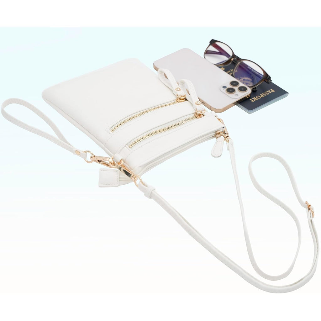Solene Small Crossbody Bag for Women, Multi Zip Pockets with Detachable Wristlet, Lightweight Travel Purse, Cell Phone Pouch