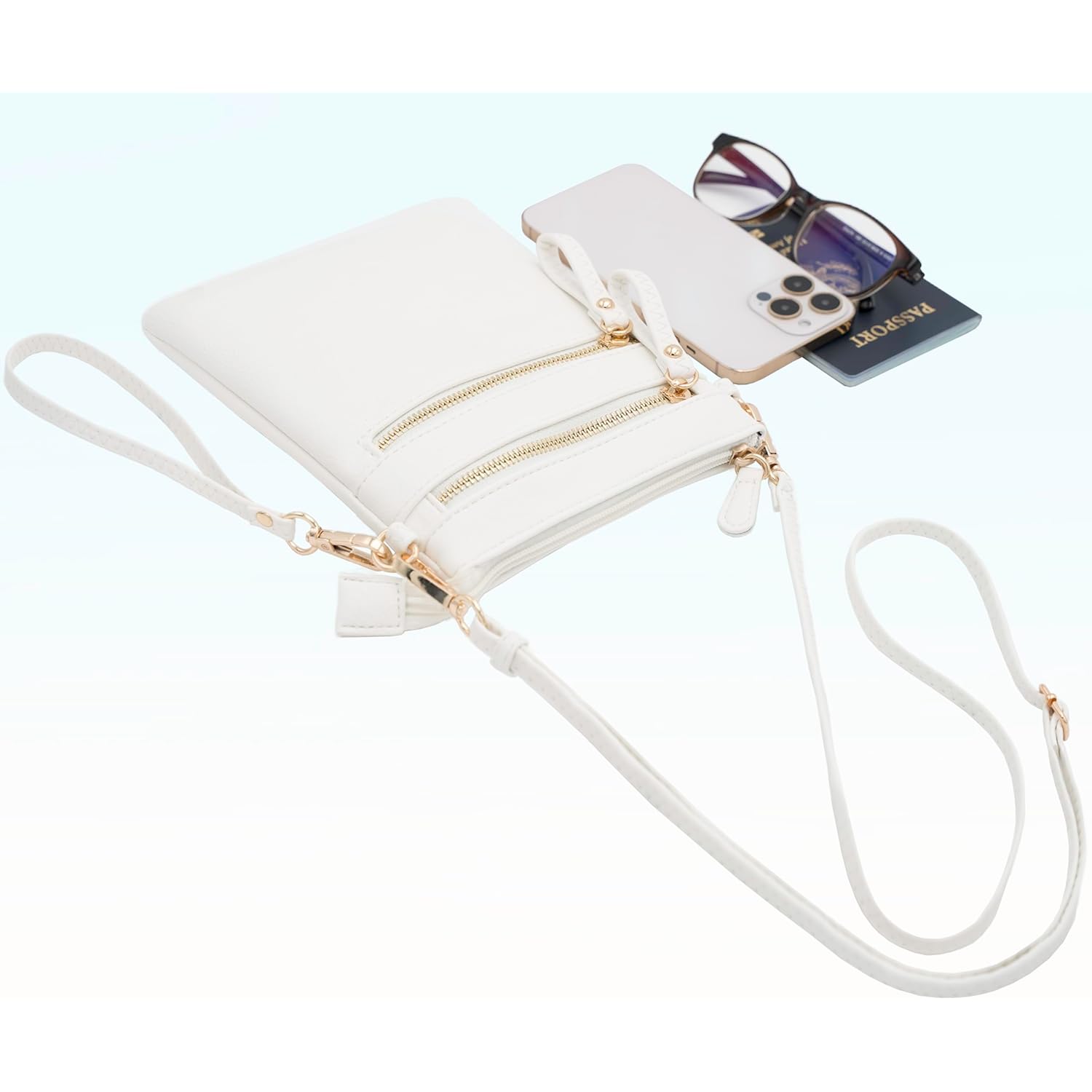 Solene Small Crossbody Bag for Women, Multi Zip Pockets with Detachable Wristlet, Lightweight Travel Purse, Cell Phone Pouch