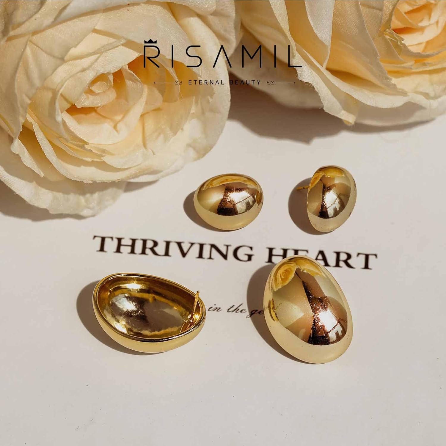 Risamil 2/3 Pairs Chunky Gold Earrings for Women Trendy, 14K Gold Plated Statement Earrings for Women Big Large Higgie Hoop Earrings Hypoallergenic Stud Earring Sets Gold Jewelry Set for Women Fashion Accessories