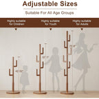 Solid Wood Cactus Coat Rack, Freestanding Coat Rack With 6 L-Shaped Hooks And 3 Adjustable Sizes, Coat Tree For Bedroom, Entryway, Livingroom, Coat Hanger Stand For Coats, Handbags (Walnut)