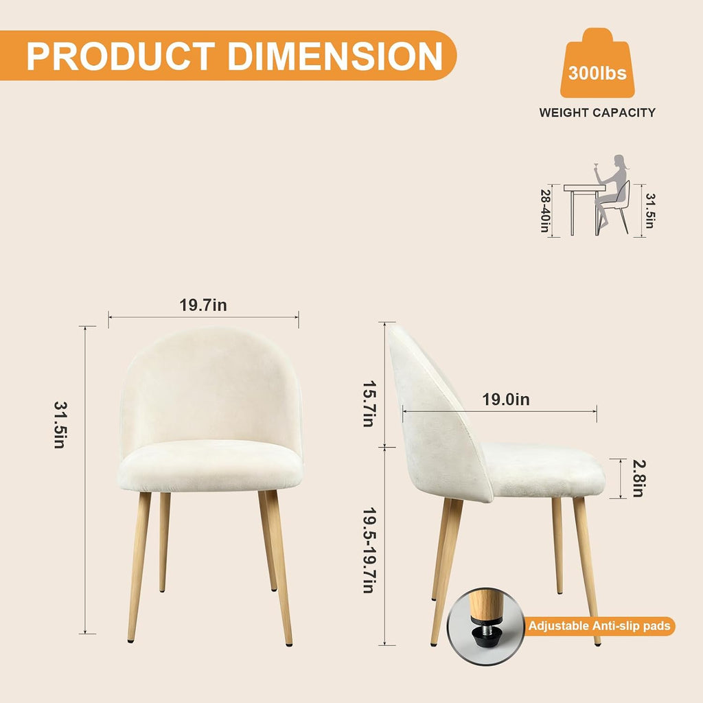 Lightdot Dining Chairs Set Of 2, Velvet Comfortable Seats, Mid-Century Modern Living Room Chairs, Upholstered Kitchen Chairs With Wooden Legs And Padded Seat For Bedroom Office, Easy Assembly, Beige